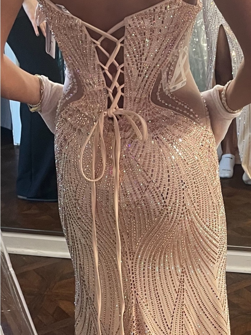 ellie wilde Blush Strapless Beaded Evening Gown with Thigh Slit - Picture 4 of 6